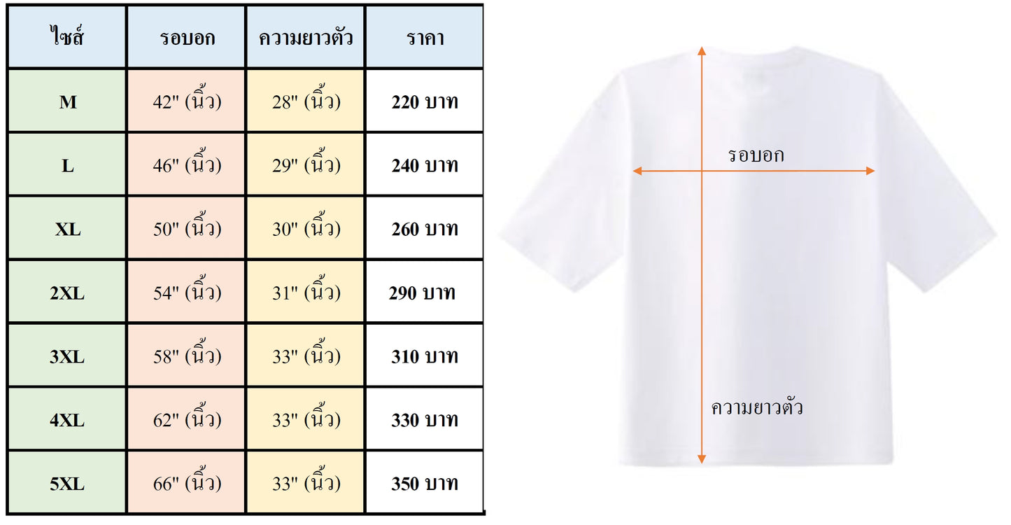 เสื้อยิดลาย ริ้วใหญ่ ไซส์ใหญ่ หุ่นหมี อก 42 นิ้ว - 66 นิ้ว