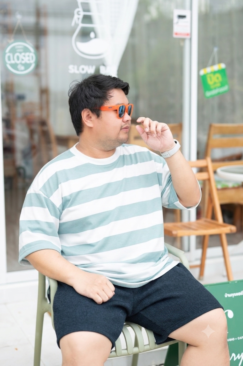 เสื้อยืด ริ้วใหญ่