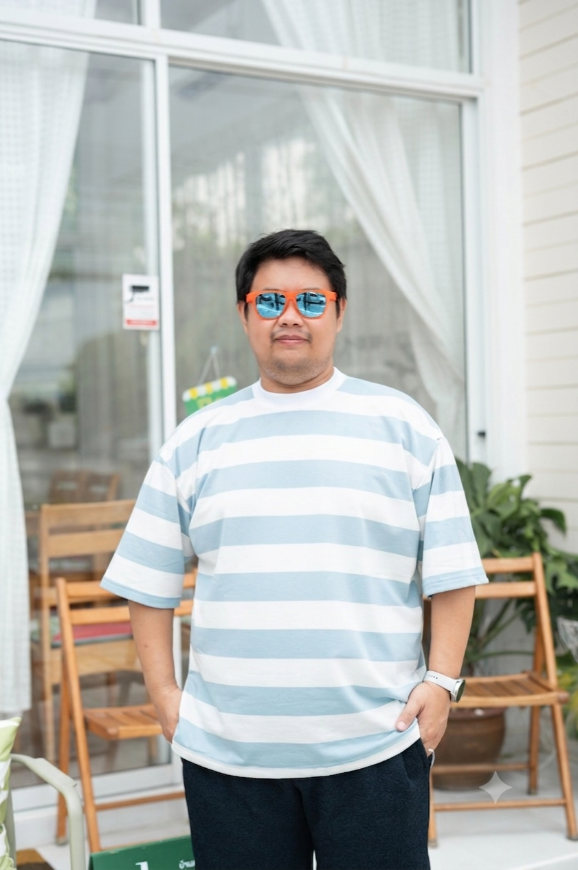 เสื้อยืด ริ้วใหญ่