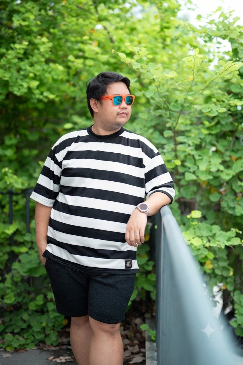 เสื้อยืด ริ้วใหญ่